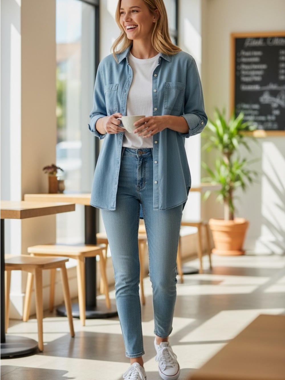 Gap Light Wash Chambray Denim Button Down Boyfriend Shirt